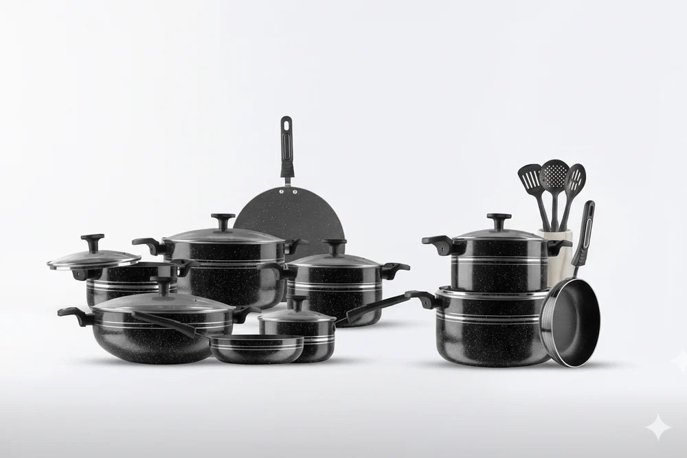 Dream Marble Coated 18-Piece Cookware Set with Glass Lids | Non-Stick Kitchen Set