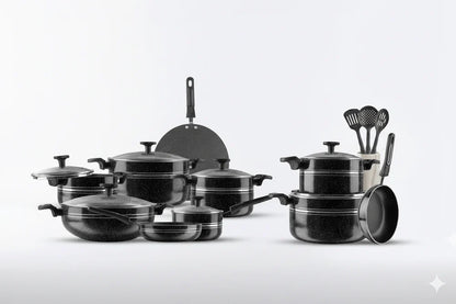 Dream Marble Coated 18-Piece Cookware Set with Glass Lids | Non-Stick Kitchen Set