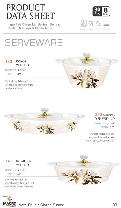 NOVA 80-Piece Double Glaze Melamine Dinner Set | Complete 15-Person Tableware Set