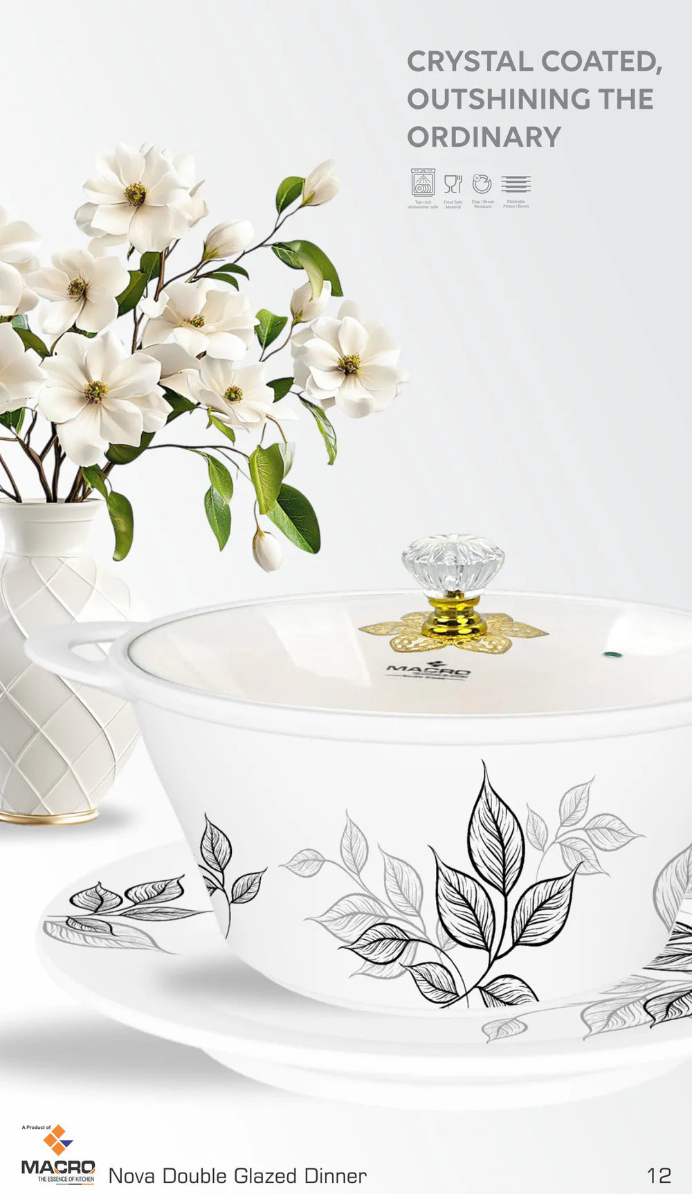 NOVA 80-Piece Double Glaze Melamine Dinner Set | Complete 15-Person Tableware Set