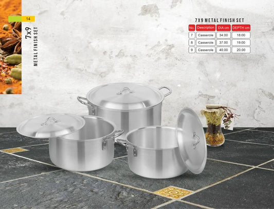 Metal Finish Casserole 6-Piece Set | Heavy-Duty Large Size Pots for Family & Catering