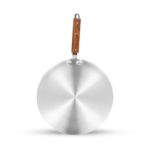 Metal Finish Aluminum Griddle Tawa with Wooden Handle | Paratha & Roti Pan