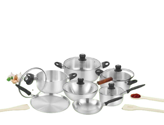 Prisma 15-Piece Metal Finish Cookware Set with Glass Lids | Complete Kitchen Set